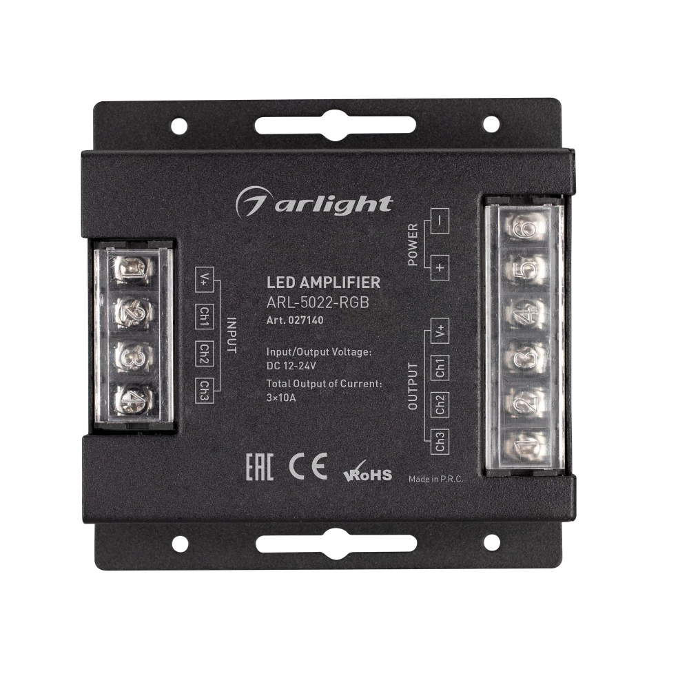 Усилитель ARL-5022-RGB (12-24V, 3x10A, 360-720W) (Arlight, IP20 Металл, 3 года) 027140 - Viokon.com