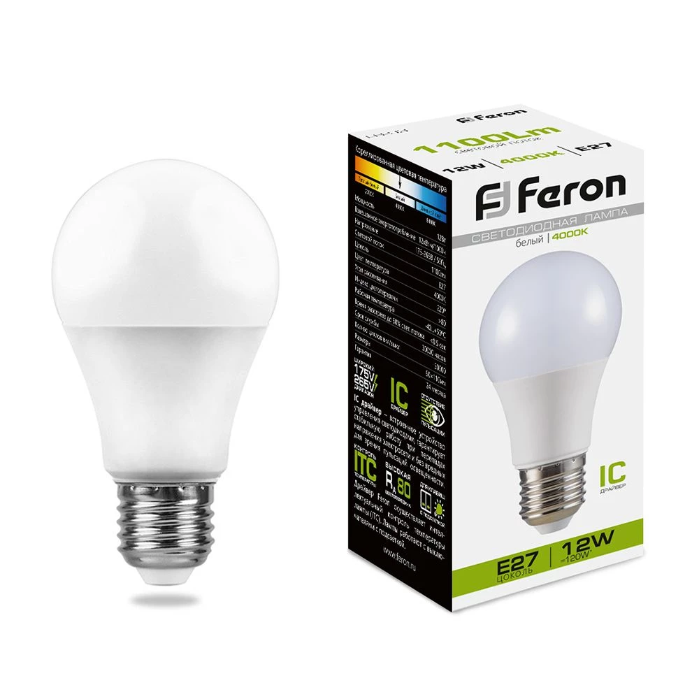Лампа светодиодная Feron LB-93 Шар E27 12W 175-265V 4000K (25487) - Viokon.com