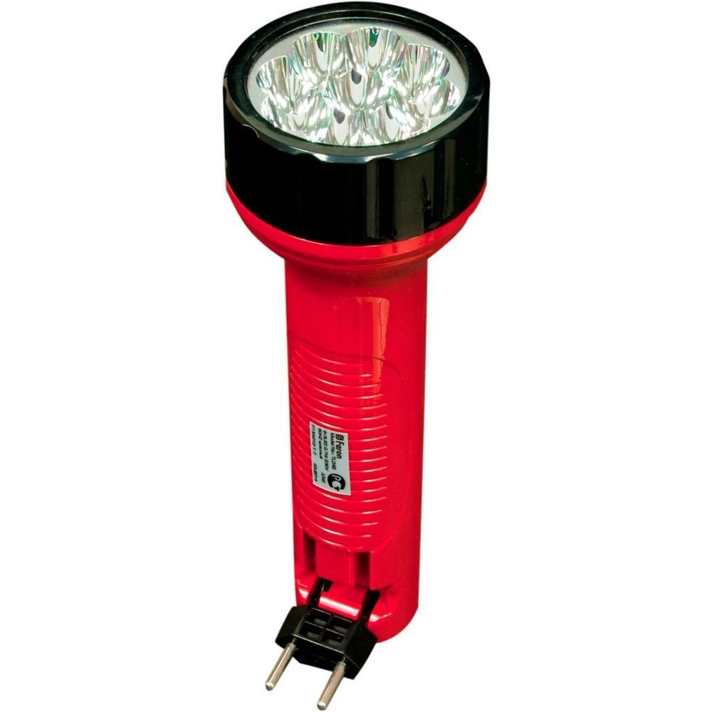 Фонарь аккумуляторный ручной 9+3LED 0,7W со встроенной вилкой для зарядки, красный, TL042 (12957) - Viokon.com