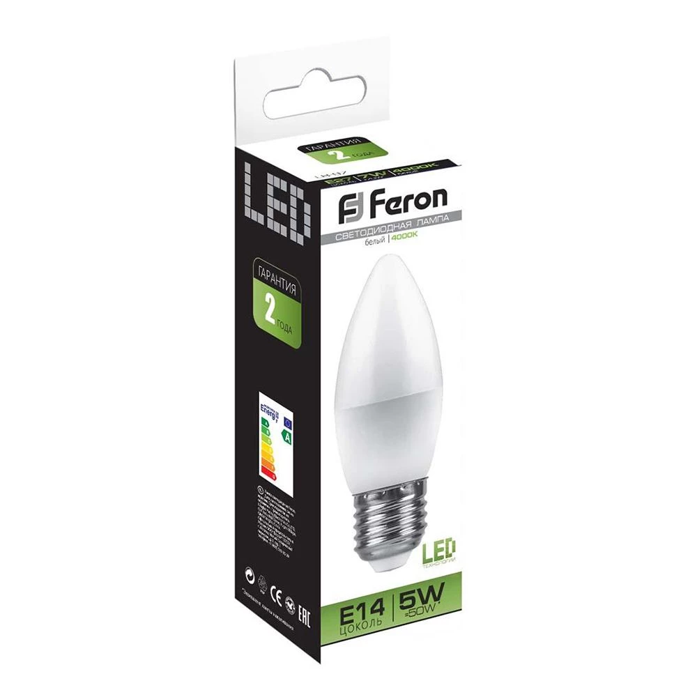 Лампа светодиодная Feron LB-72 Свеча E27 5W 4000K (25765) - Viokon.com