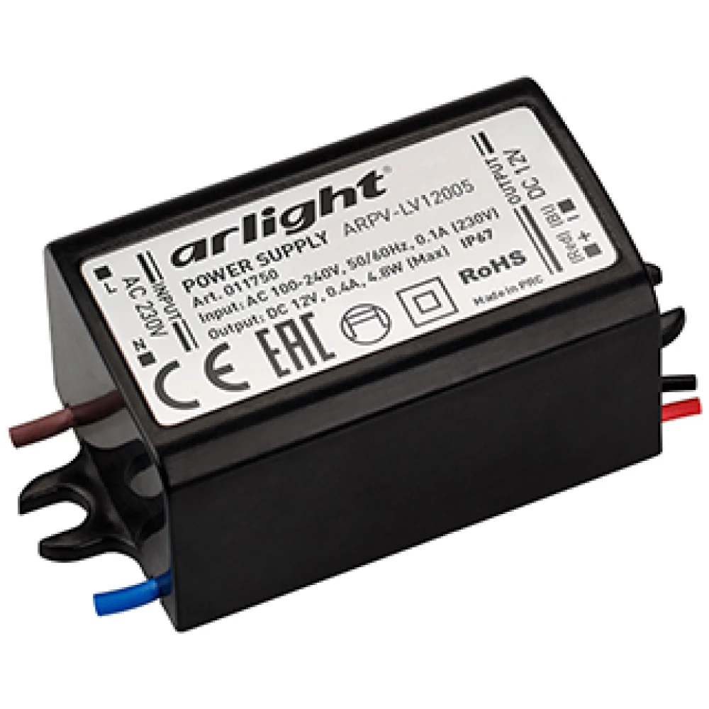 Блок питания ARPV-LV12005 (12V, 0.4A, 5W) (Arlight, IP67 Пластик, 2 года) 011750 - Viokon.com