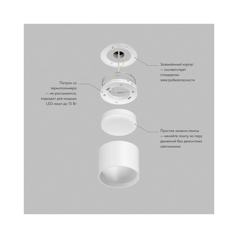 Накладной светильник PILLAR GX53 до 15 Вт LED IP20 белый алюминий - Viokon.com