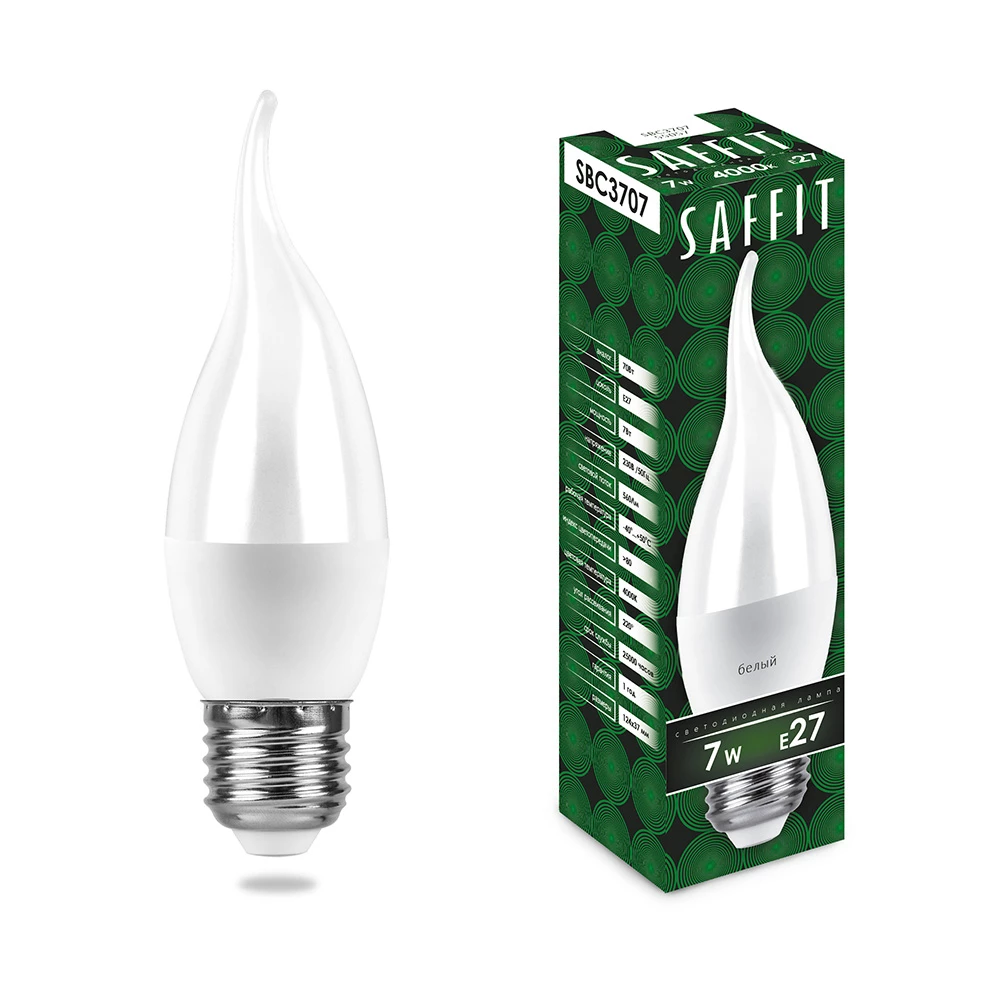 Лампа светодиодная SAFFIT SBC3707 Свеча на ветру E27 7W 4000K (55057) - Viokon.com