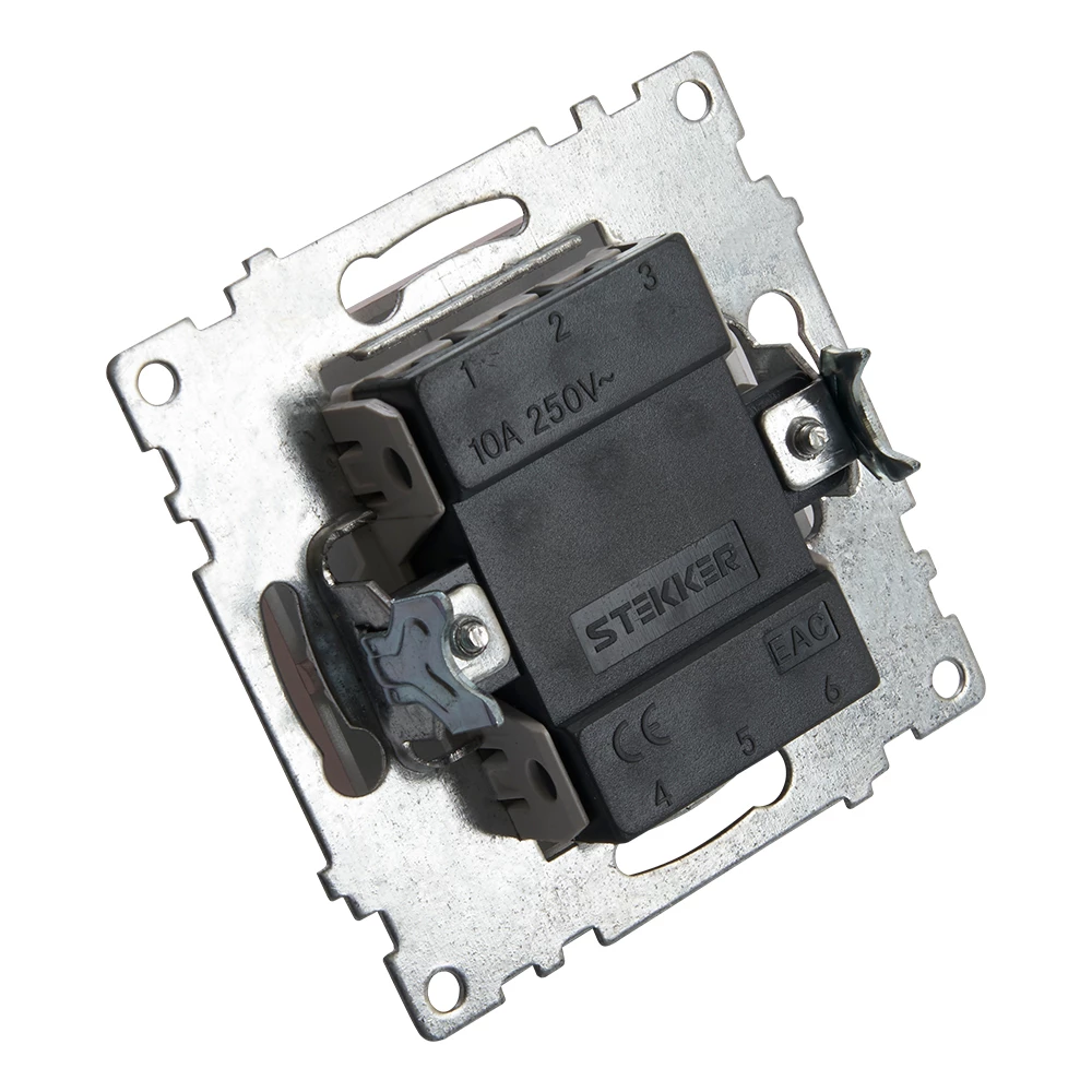 Выключатель 2-клавишный (механизм), STEKKER GLS10-7104-02, 250V, 10А, серия Катрин, шампань (39592) - Viokon.com
