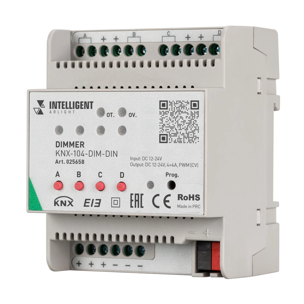 INTELLIGENT ARLIGHT Диммер KNX-104-DIM-DIN (12-24V, 4x4A) (IARL, IP20 Пластик, 2 года) 025658 - Viokon.com