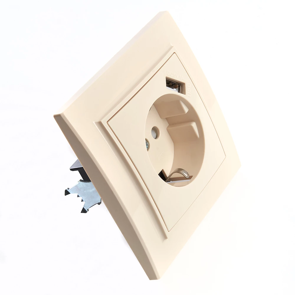 Розетка 1-местная с/з, STEKKER, PST16-9011-02 250В, 16А с защитной шторкой и с USB, серия Эрна, слоновая кость (39237) - Viokon.com