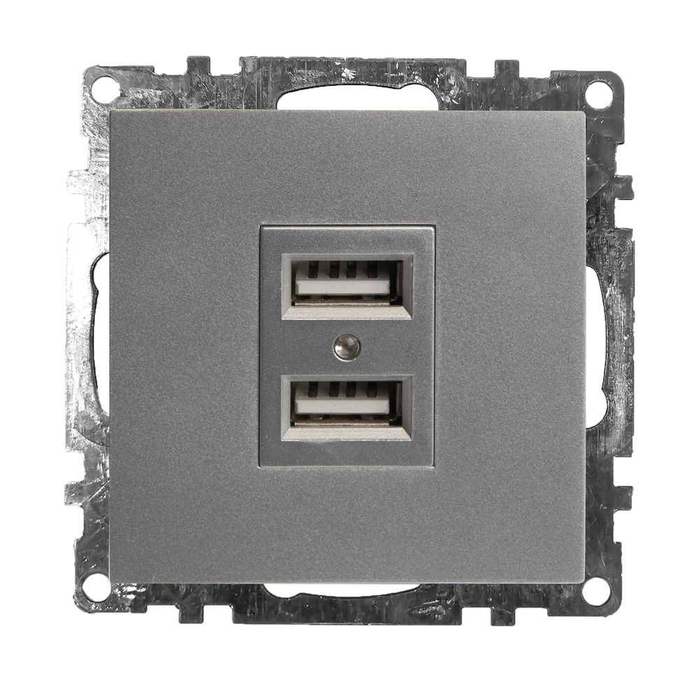 Розетка USB 2-местная (механизм), STEKKER GLS10-7115-03, 250B, 2,1А, серия Катрин, серебро (39588) - Viokon.com