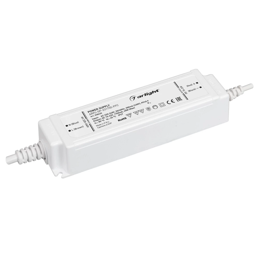 Блок питания ARPJ-SP-231750-PFC (40W, 15-23V, 1.75A) (Arlight, IP67 Пластик, 5 лет) 038620 - Viokon.com