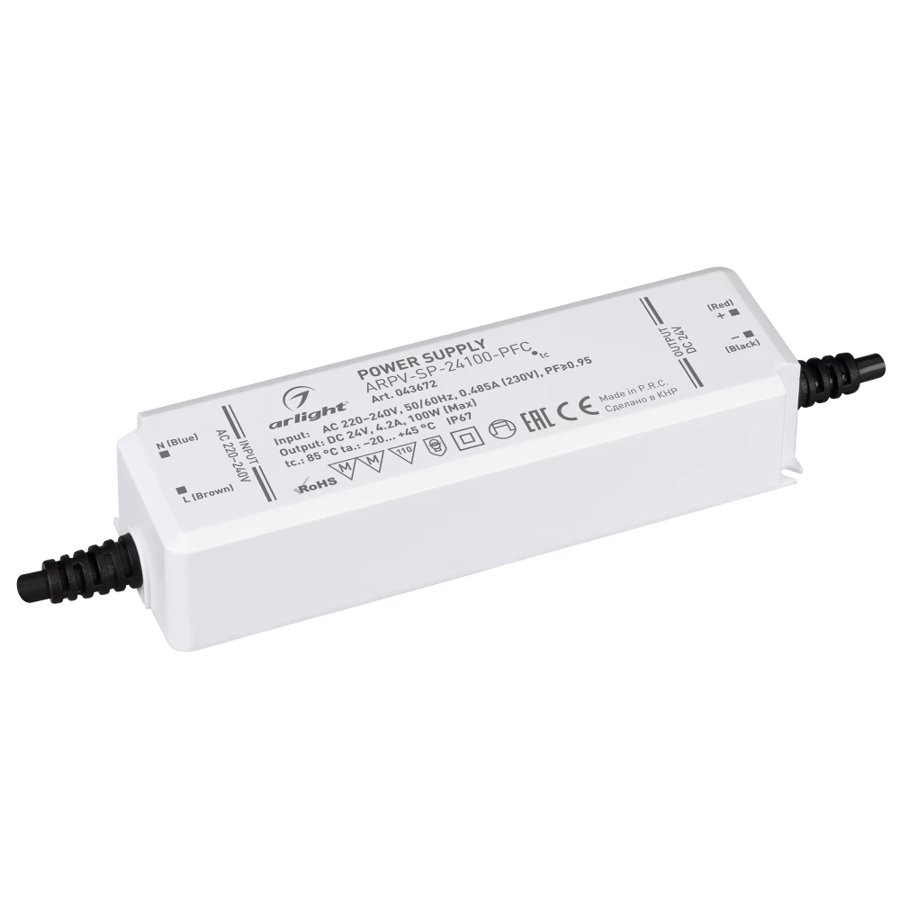 Блок питания ARPV-SP-24100-PFC (24V, 4.2A, 100W) (Arlight, IP67 Пластик, 5 лет) 043672 - Viokon.com
