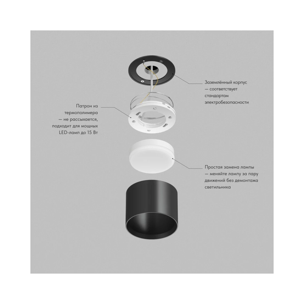 Накладной светильник PILLAR GX53 до 15 Вт LED IP20 черный алюминий - Viokon.com