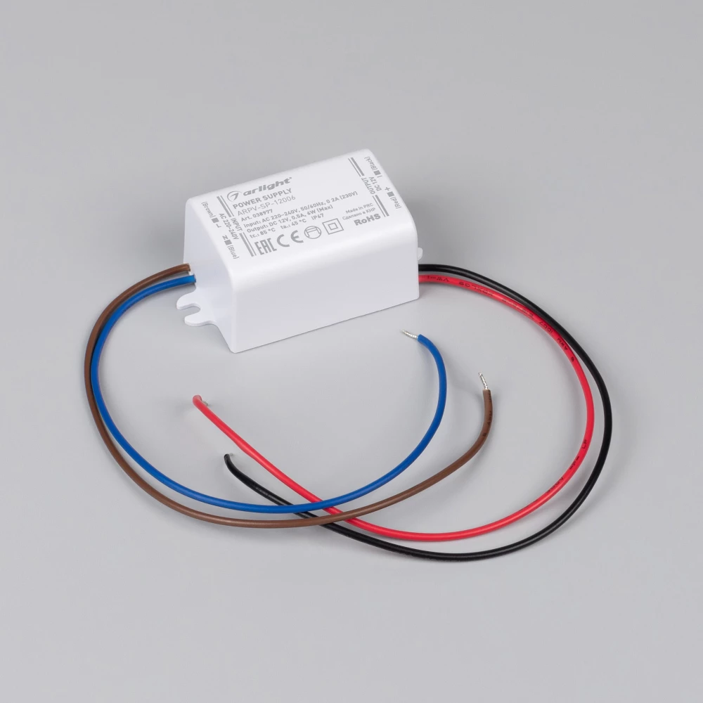 Блок питания ARPV-SP-12006 (12V, 0.5A, 6W) (Arlight, IP67 Пластик, 5 лет) 038977 - Viokon.com