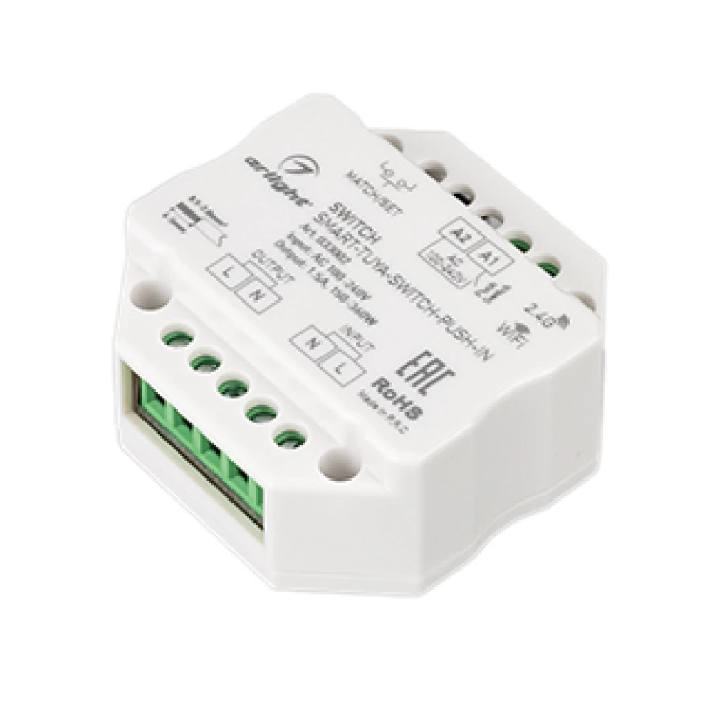 Контроллер-выключатель SMART-TUYA-SWITCH-PUSH-IN (230V, 1.5A, WiFi, 2.4G) (Arlight, IP20 Пластик, 5 лет) 033002 - Viokon.com