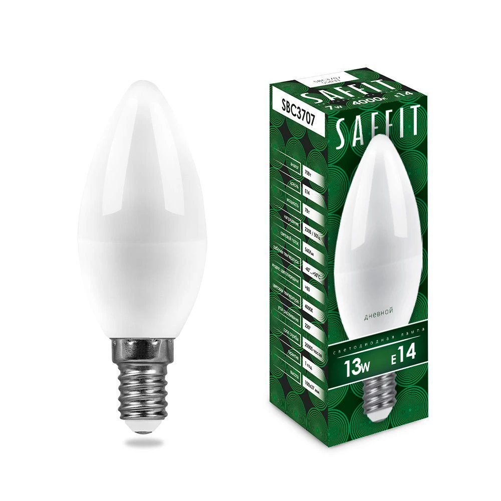 Лампа светодиодная SAFFIT SBC3713 Свеча E14 13W 230V 6400K (55172) - Viokon.com