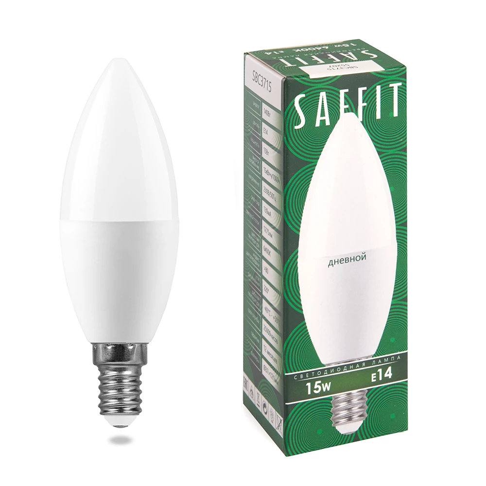 Лампа светодиодная SAFFIT SBC3715 Свеча E14 15W 230V 6400K (55207) - Viokon.com