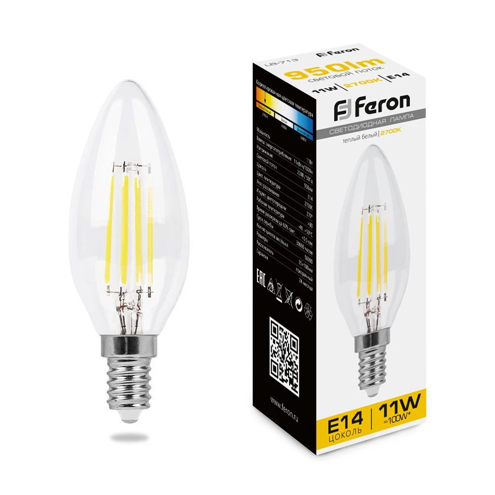 Лампа светодиодная Feron LB-713 Свеча E14 11W 230V 2700K (38006) - Viokon.com
