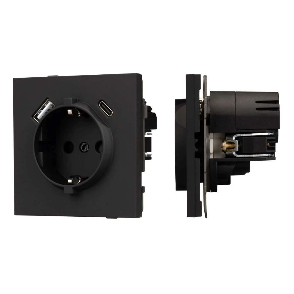 Механизм розетки с USB зарядкой SCT-TENDO-MUAC-SFPL-BK (230V, 16A) (Arlight, Матовый черный) 054607 - Viokon.com