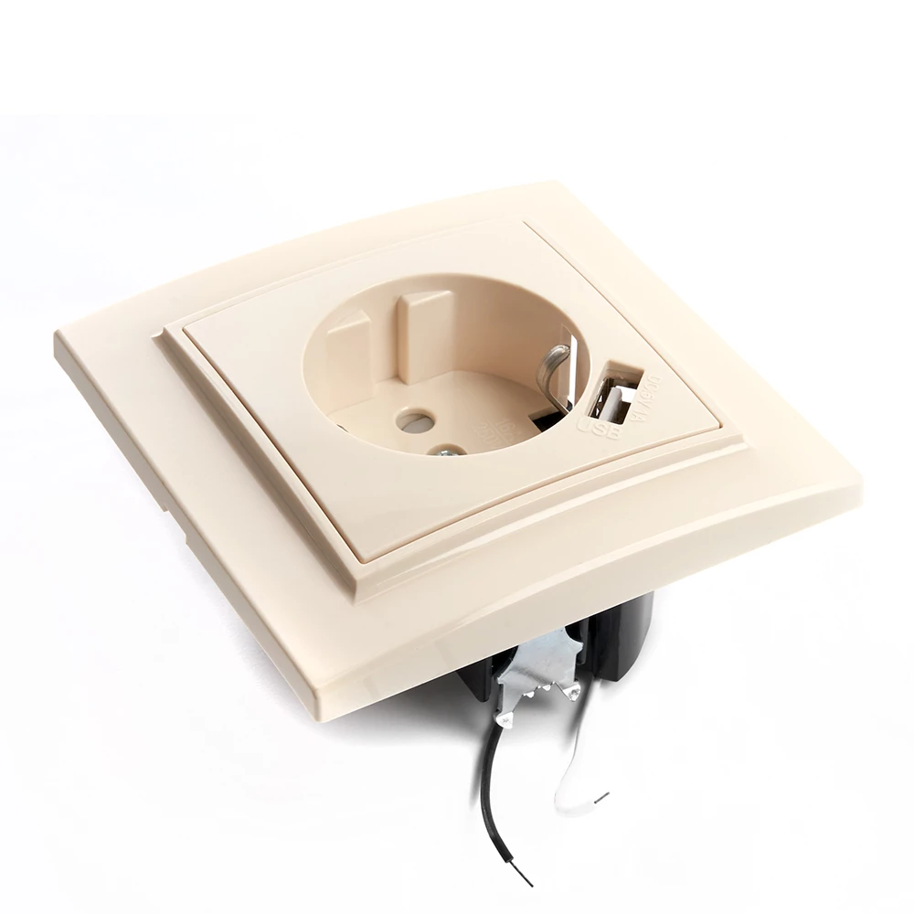 Розетка 1-местная с/з, STEKKER, PST16-9011-02 250В, 16А с защитной шторкой и с USB, серия Эрна, слоновая кость (39237) - Viokon.com