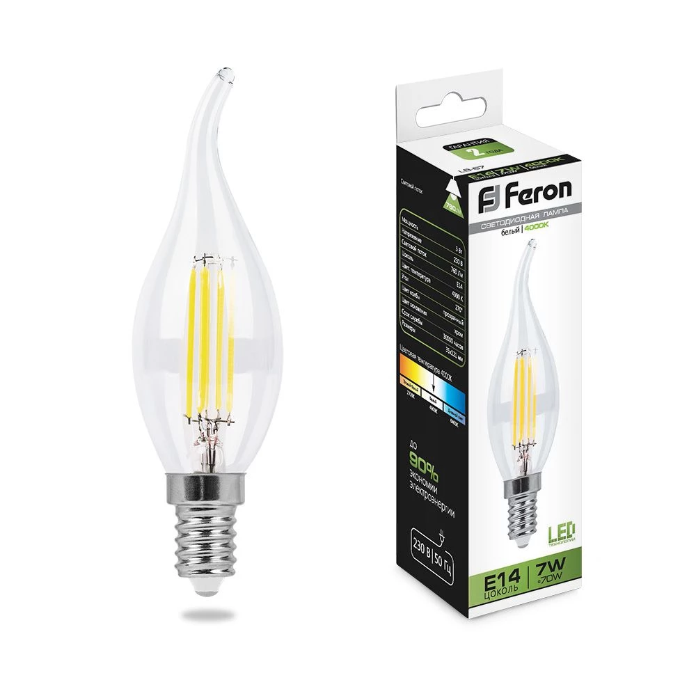 Лампа светодиодная Feron LB-67 Свеча на ветру E14 7W 230V 4000K (25781) - Viokon.com