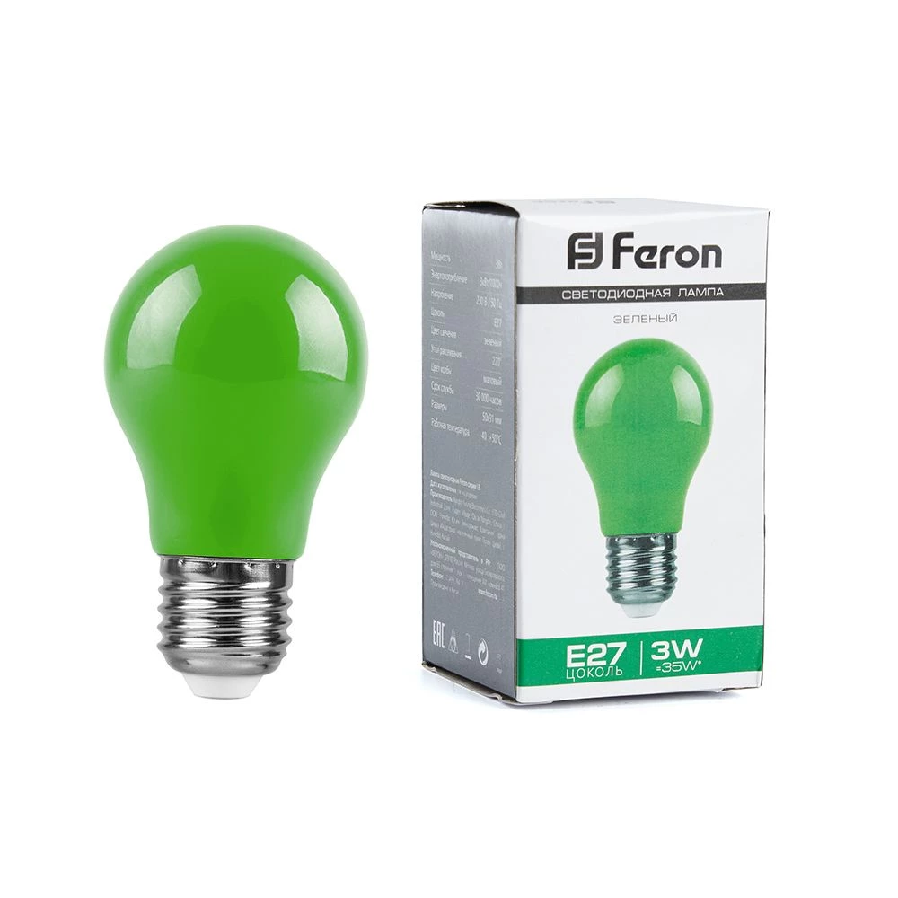 Лампа светодиодная Feron LB-375 E27 3W матовая 230V зеленая (25922) - Viokon.com