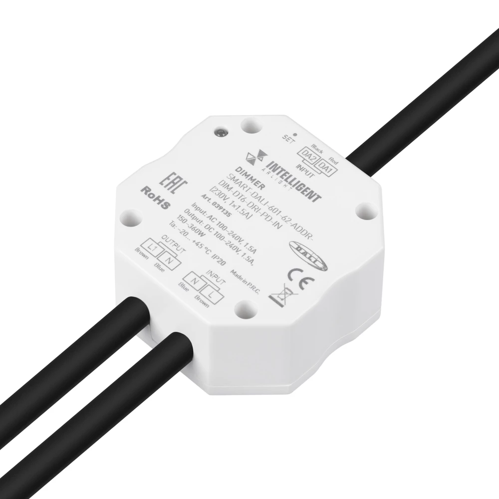 INTELLIGENT ARLIGHT Диммер SMART-DALI-601-62-ADDR-DIM-DT6-DRI-PD-IN (230V, 1x1.5A) (IARL, IP20 Пластик, 5 лет) 039135 - Viokon.com
