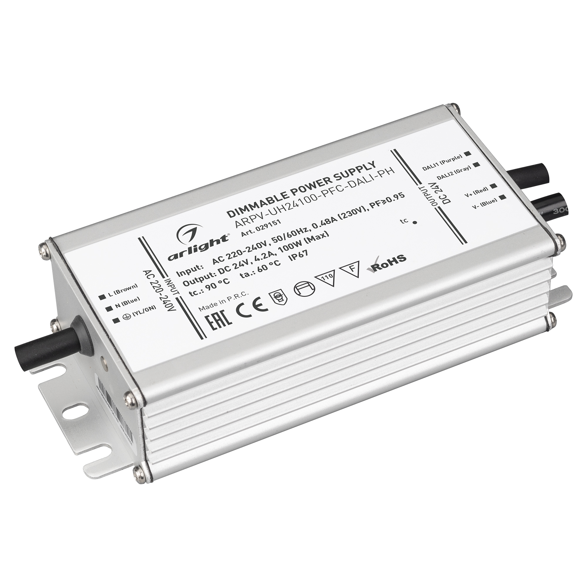 Блок питания ARPV-UH24100-PFC-DALI-PH (24V, 4.2A, 100W) (Arlight, IP67 Металл, 7 лет) 029151 - Viokon.com
