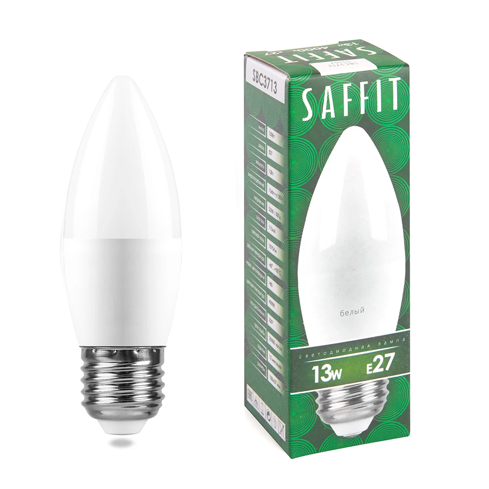 Лампа светодиодная SAFFIT SBC3713 Свеча E27 13W 230V 4000K (55167) - Viokon.com