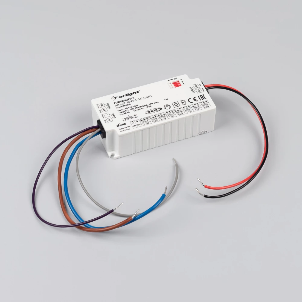 Блок питания ARJ-SP-20-PFC-DALI2-INS (20W, 9-45V, 0.35-0.7A) (Arlight, IP20 Пластик, 5 лет) 030909(1) - Viokon.com