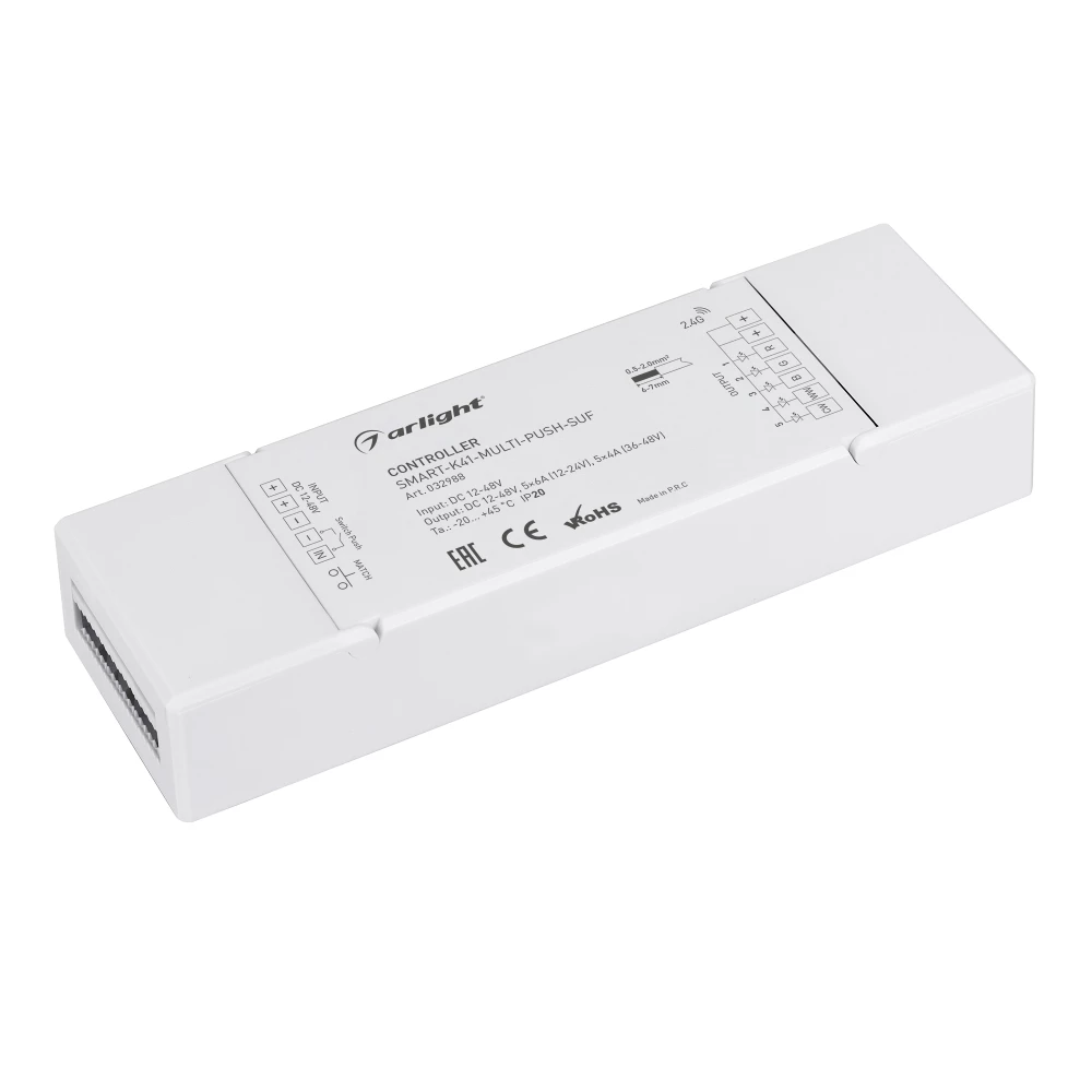 Контроллер SMART-K41-MULTI-PUSH-SUF (12-48V, 5x6A, RGB-MIX, 2.4G) (Arlight, IP20 Пластик, 5 лет) 032988 - Viokon.com