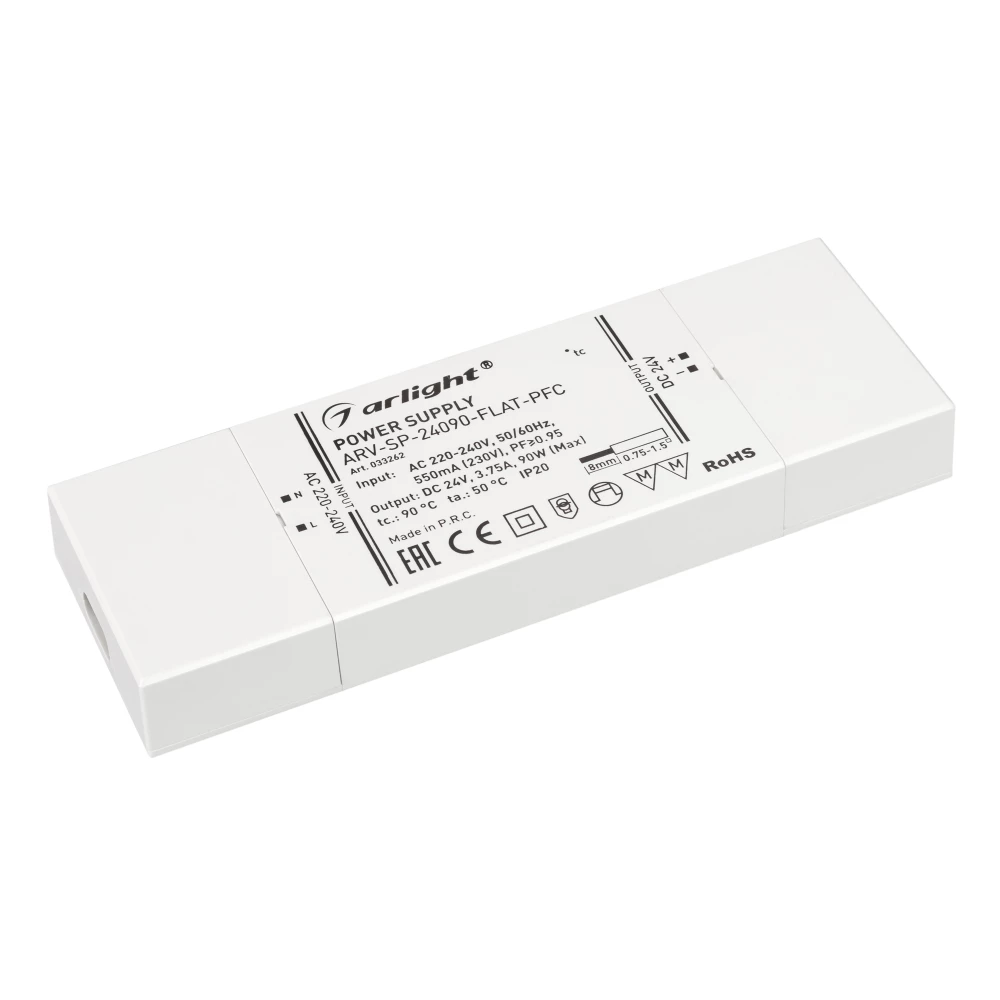 Блок питания ARV-SP-24090-FLAT-PFC (24V, 3.75A, 90W) (Arlight, IP20 Пластик, 5 лет) 033262 - Viokon.com