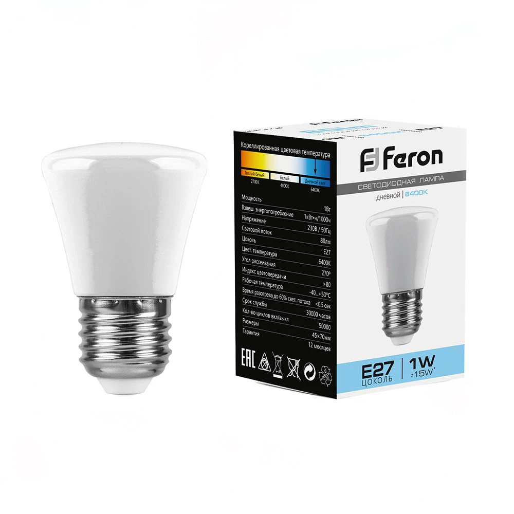 Лампа светодиодная Feron LB-372 Колокольчик матовый E27 1W 6400K (25910) - Viokon.com