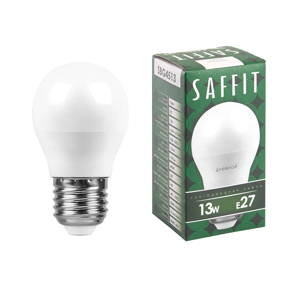 Лампа светодиодная SAFFIT SBG4513 Шарик E27 13W 230V 6400K (55162) - Viokon.com