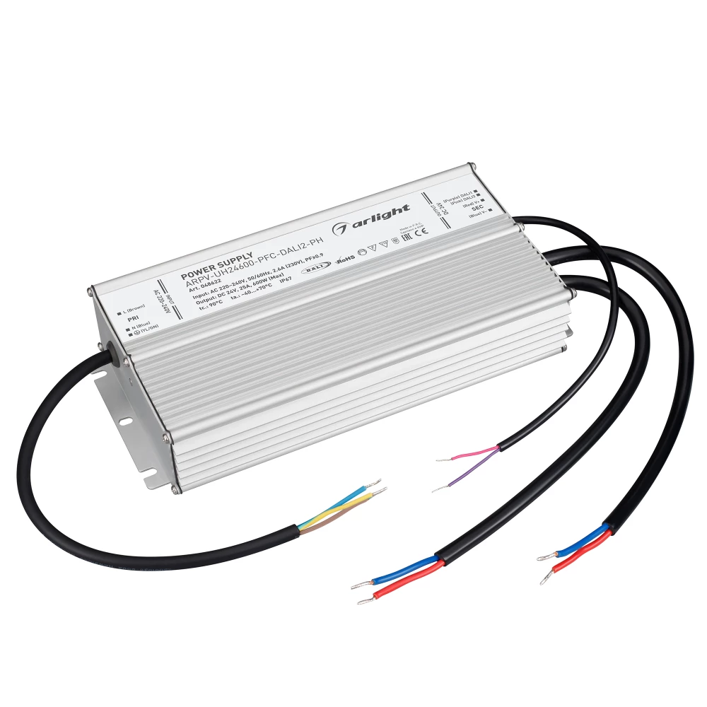 Блок питания ARPV-UH24600-PFC-DALI2-PH (24V, 25A, 600W) (Arlight, IP67 Металл, 7 лет) 048622 - Viokon.com