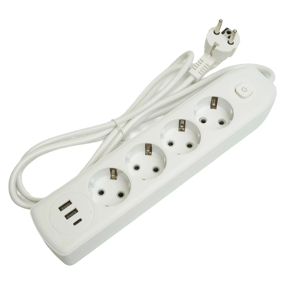 Удлинитель 4-местный c/з 3x1 мм2, 1,8 м, 250В, 10А, 2USB+1Type-C 2,4А, серия Home plus, белый STEKKER HM08-43-02 (49971) - Viokon.com