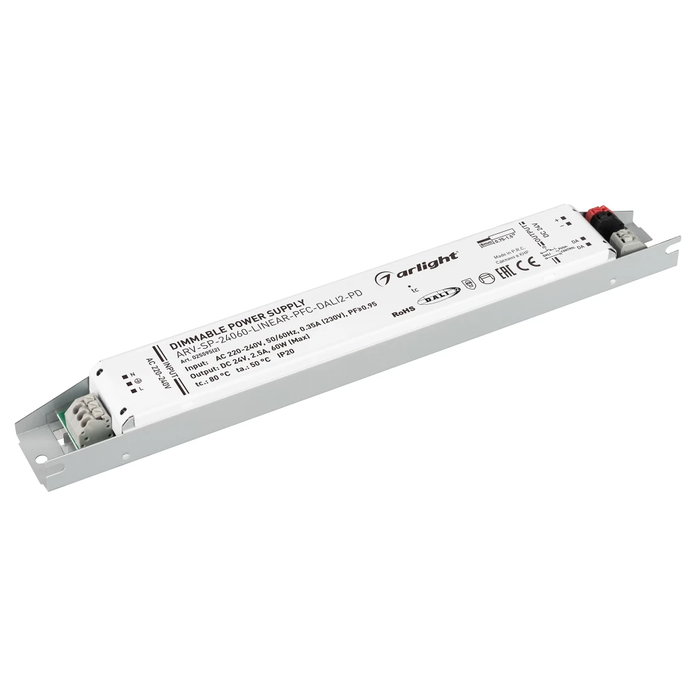Блок питания ARV-SP-24060-LINEAR-PFC-DALI2-PD (24V, 2.5A, 60W) (Arlight, IP20 Металл, 5 лет) 025595(2) - Viokon.com