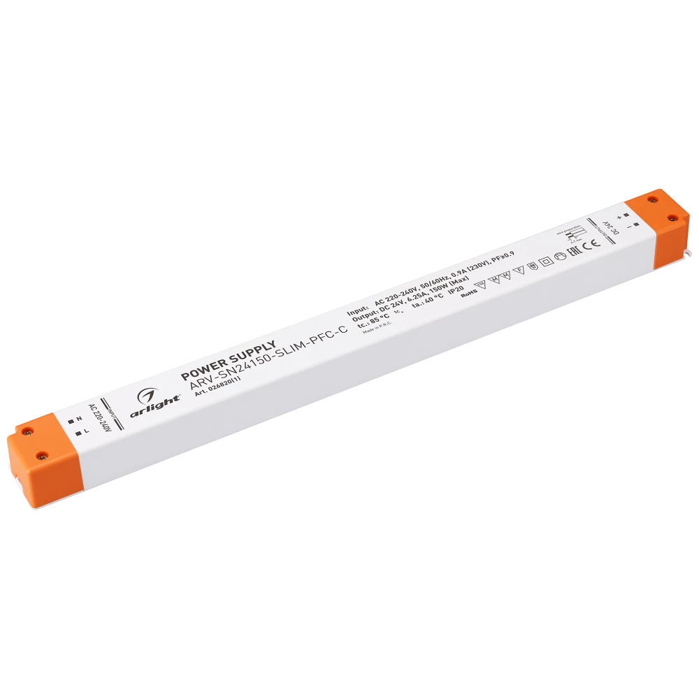 Блок питания ARV-SN24150-SLIM-PFC-C (24V, 6.25A, 150W) (Arlight, IP20 Пластик, 3 года) 026820(1) - Viokon.com