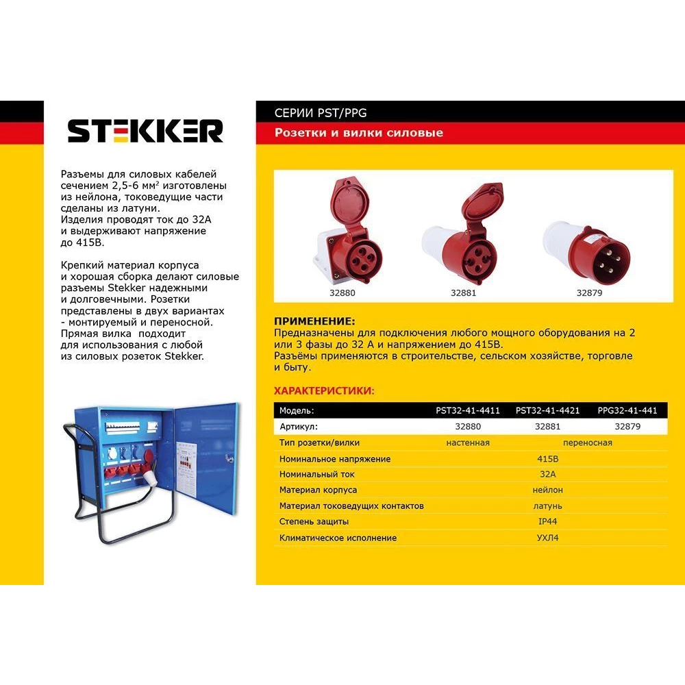 Розетка угловая STEKKER PST32-41-4411  настенная для силовых кабелей сечением 2,5-6 мм2, 3 PIN+PE нейлон/латунь 415В, 32А, IP44, красная (32880) - Viokon.com