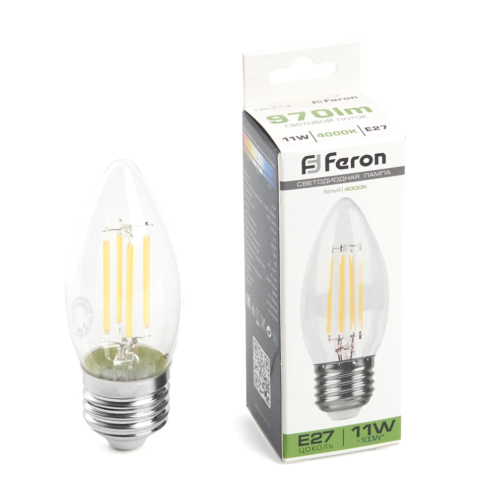 Лампа светодиодная Feron LB-713 Свеча E27 11W 230V 4000K (38273) - Viokon.com