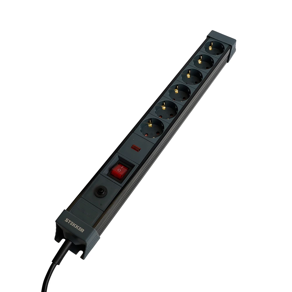 Сетевой фильтр 6-местный с/з STEKKER 3x1мм2, 1,8 м, 250В, 16А, серия Techno, HM22-61-02, черный (50159) - Viokon.com