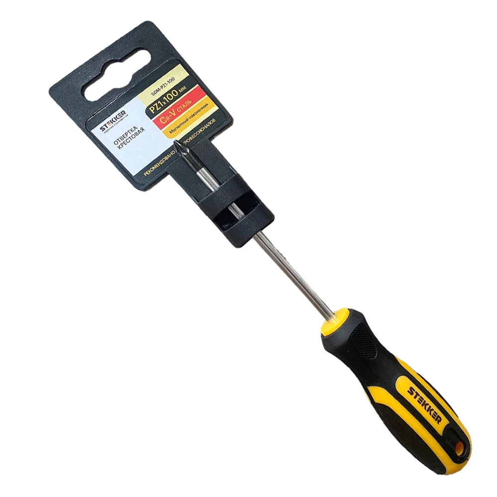 Отвертка крестовая STEKKER Pz 1 х 100 мм, Cr-V, SDM-PZ1-100 (49615) - Viokon.com