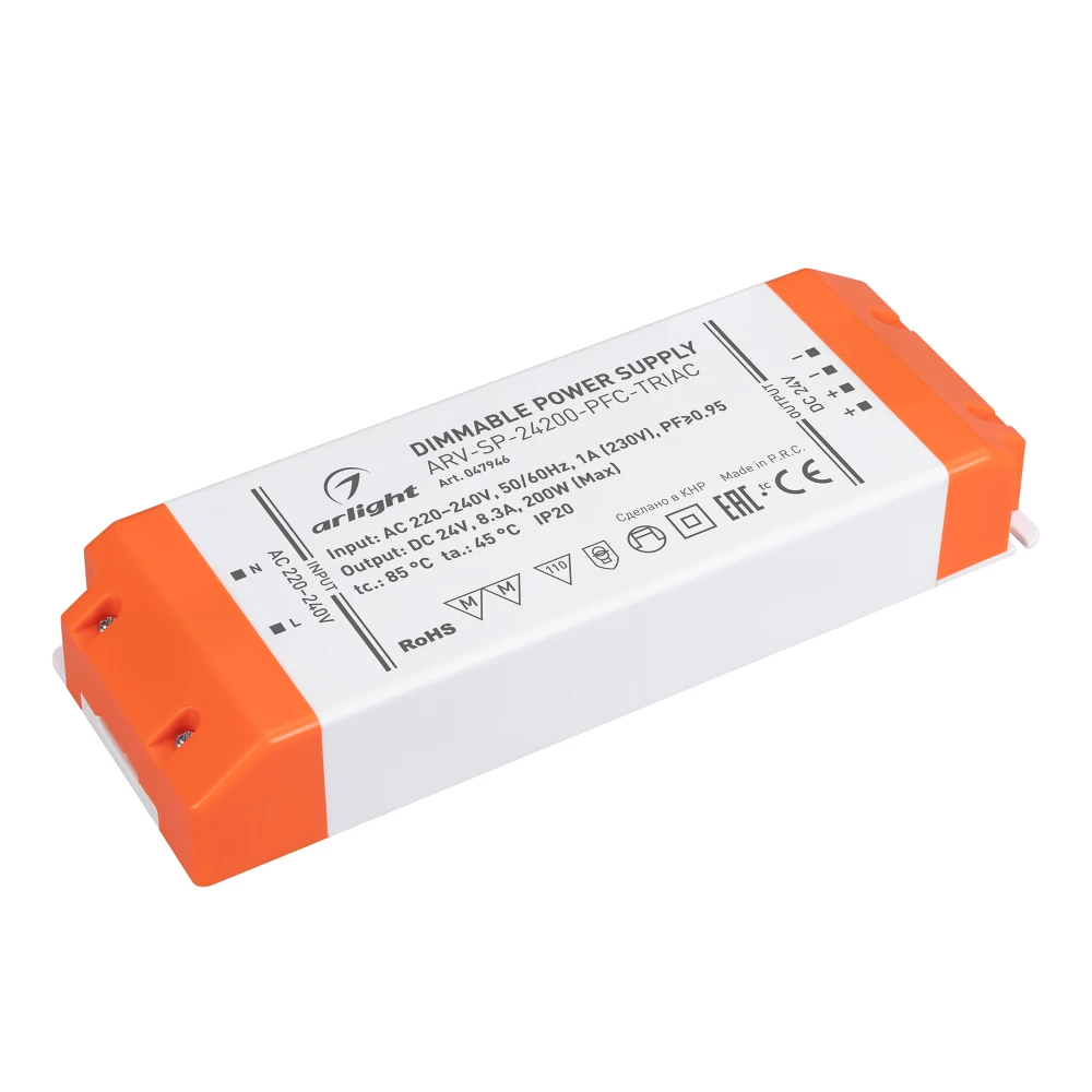 Блок питания ARV-SP-24200-PFC-TRIAC (24V, 8.3A, 200W) (Arlight, IP20 Пластик, 5 лет) 047946 - Viokon.com