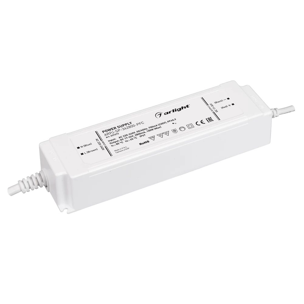 Блок питания ARPJ-SP-342800-PFC (100W, 17-34V, 2.8A) (Arlight, IP67 Пластик, 5 лет) 037272 - Viokon.com
