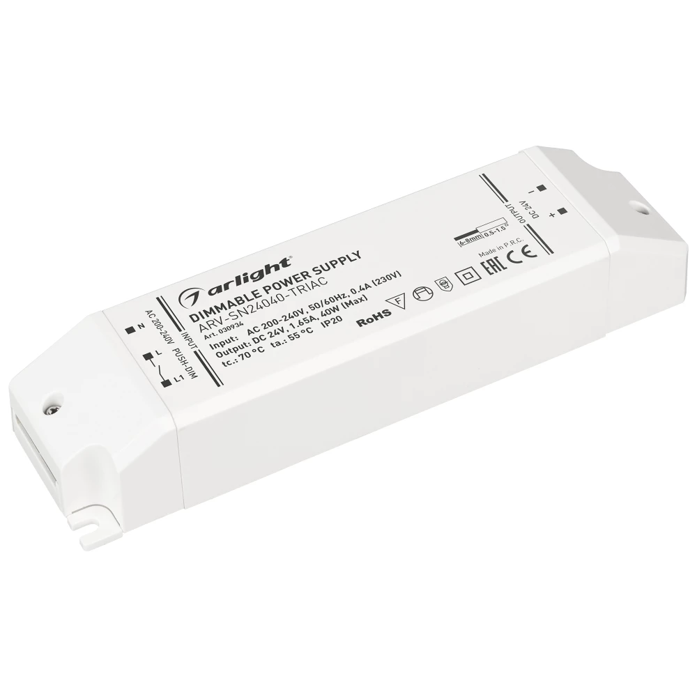 Блок питания ARV-SN24040-TRIAC (24V, 1.65A, 40W) (Arlight, IP20 Пластик, 3 года) 030934 - Viokon.com