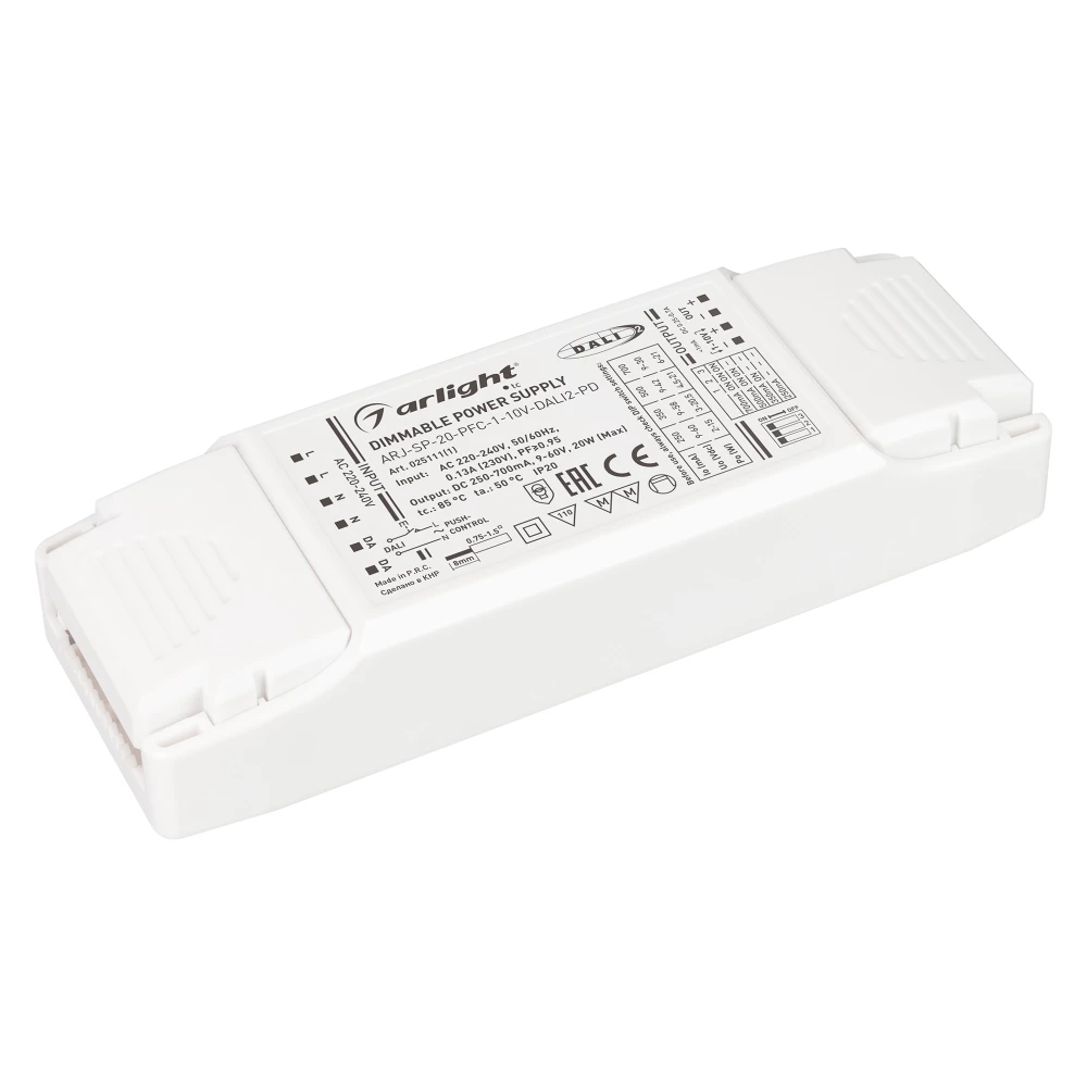 Блок питания ARJ-SP-20-PFC-1-10V-DALI2-PD (20W, 250-700mA) (Arlight, IP20 Пластик, 5 лет) 025111(1) - Viokon.com