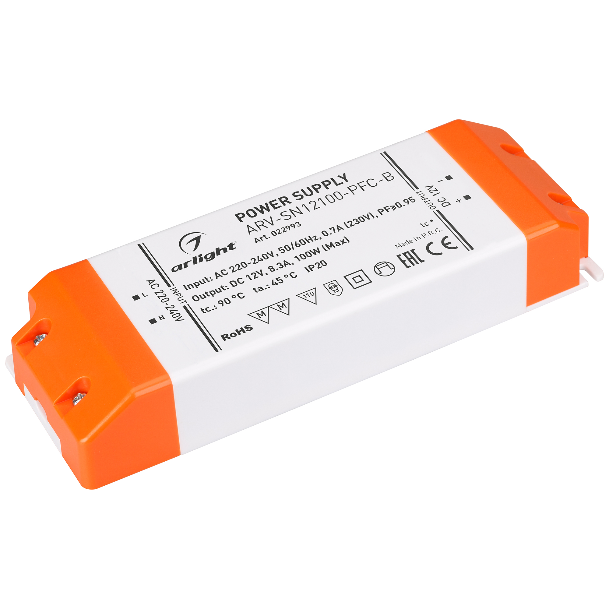 Блок питания ARV-SN12100-PFC-B (12V, 8.3A, 100W) (Arlight, IP20 Пластик, 3 года) 022993 - Viokon.com
