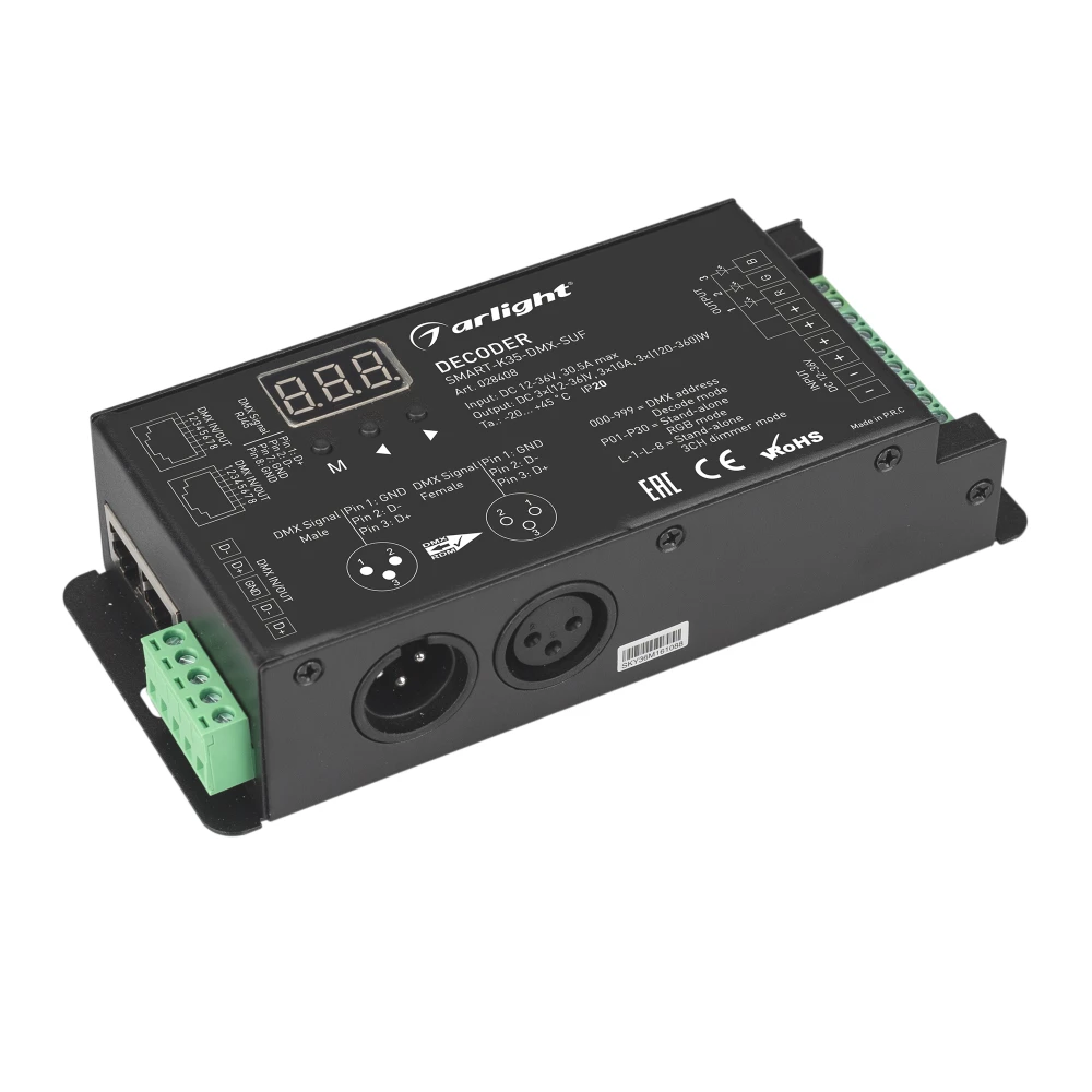 Декодер SMART-K35-DMX-SUF (12-36V, 3x10A, XLR3) (Arlight, Металл) 028408 - Viokon.com