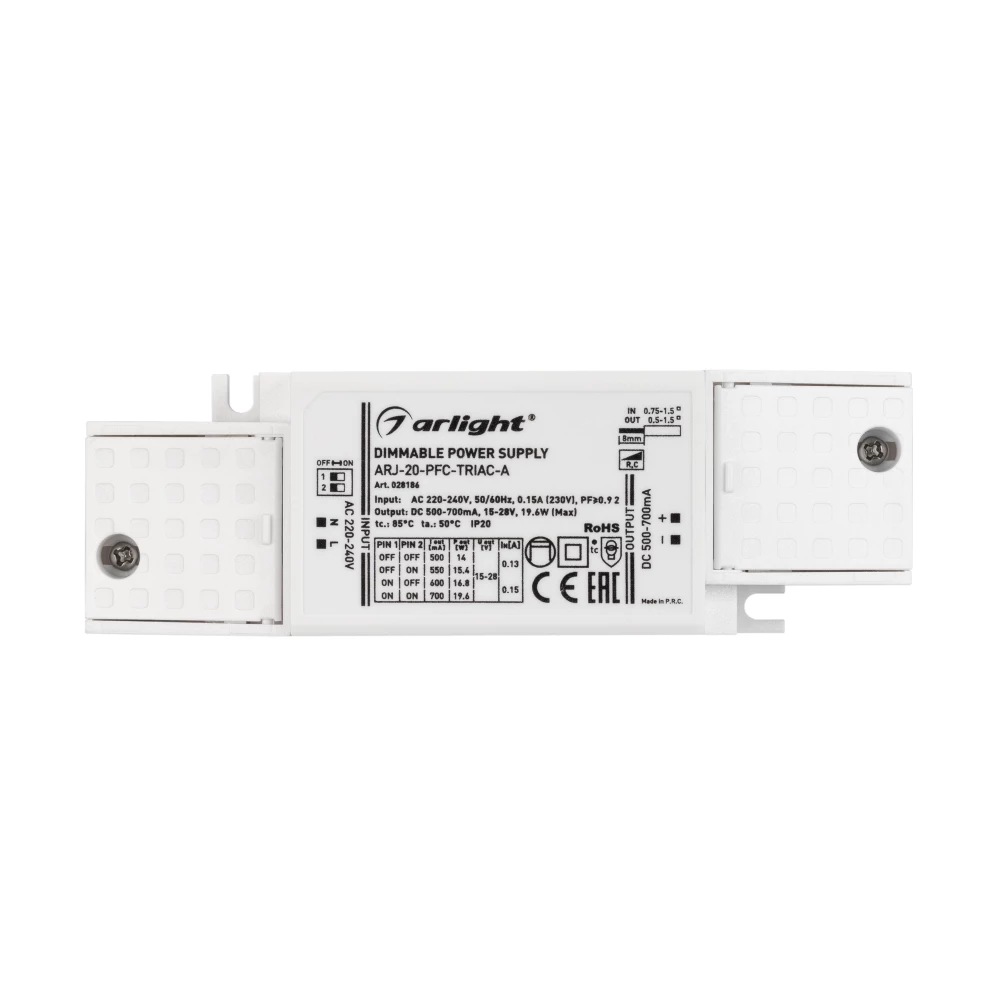 Блок питания ARJ-20-PFC-TRIAC-A (20W, 500-700mA) (Arlight, IP20 Пластик, 5 лет) 028186 - Viokon.com