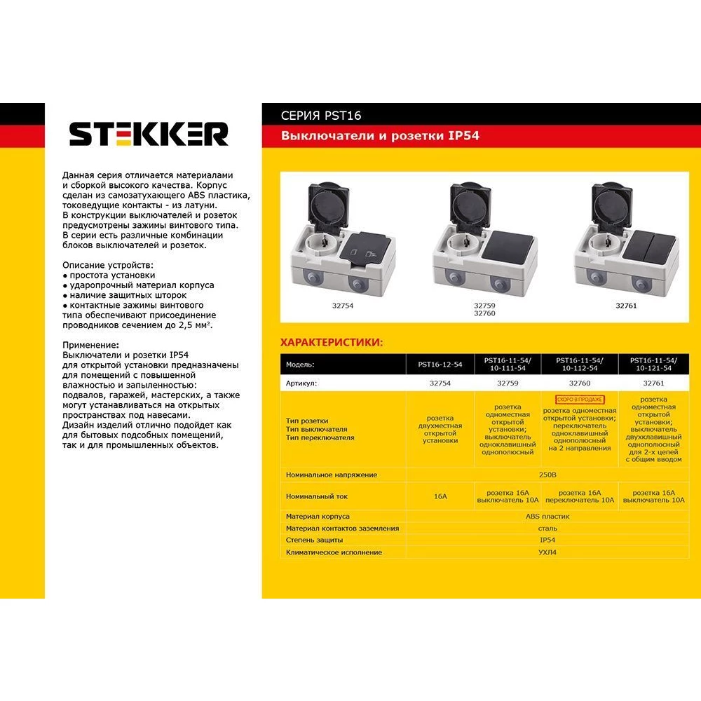 Розетка 2-местная с крышкой с/з STEKKER PST16-12-54, пластик АВS, 250В, 16А, IP54, серый/графит (32754) - Viokon.com