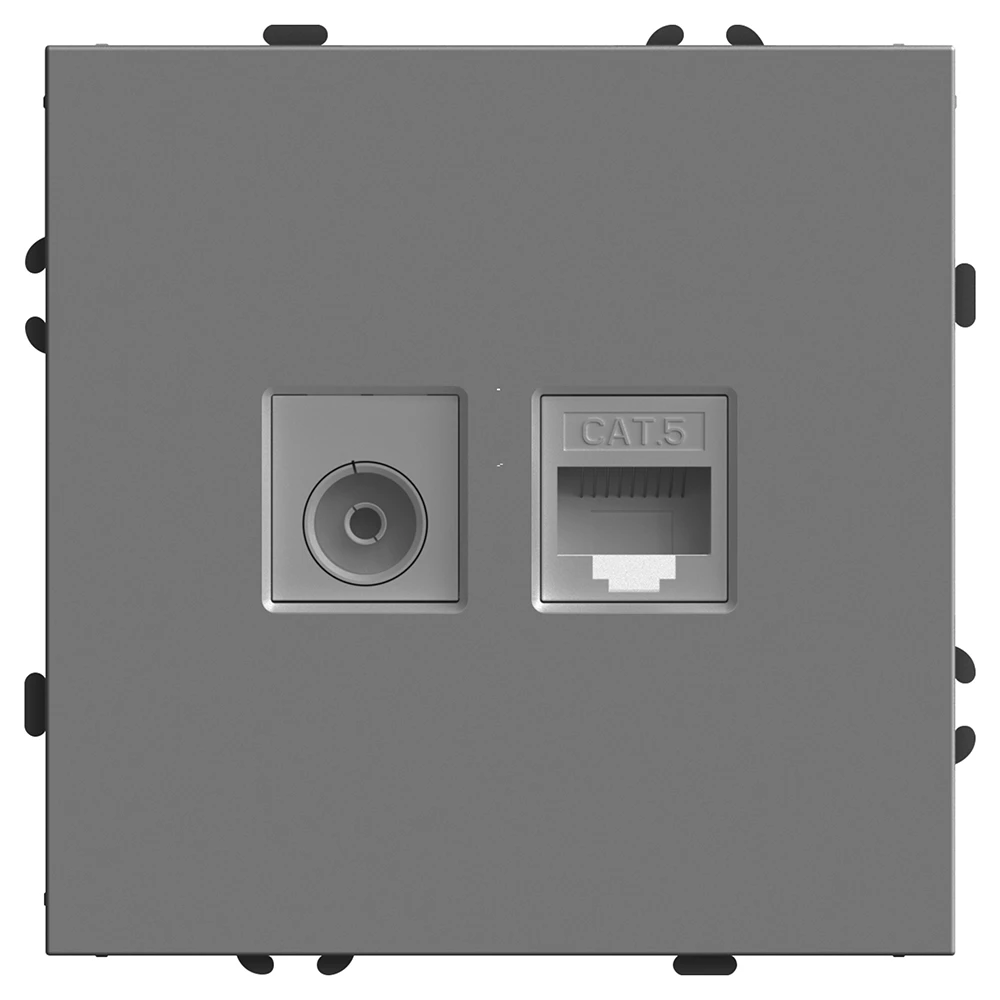 Розетка TV + компьютерная RJ-45 (механизм), STEKKER, серия Эмили, RST00-5106-10, платиново-серый, soft touch (49950) - Viokon.com