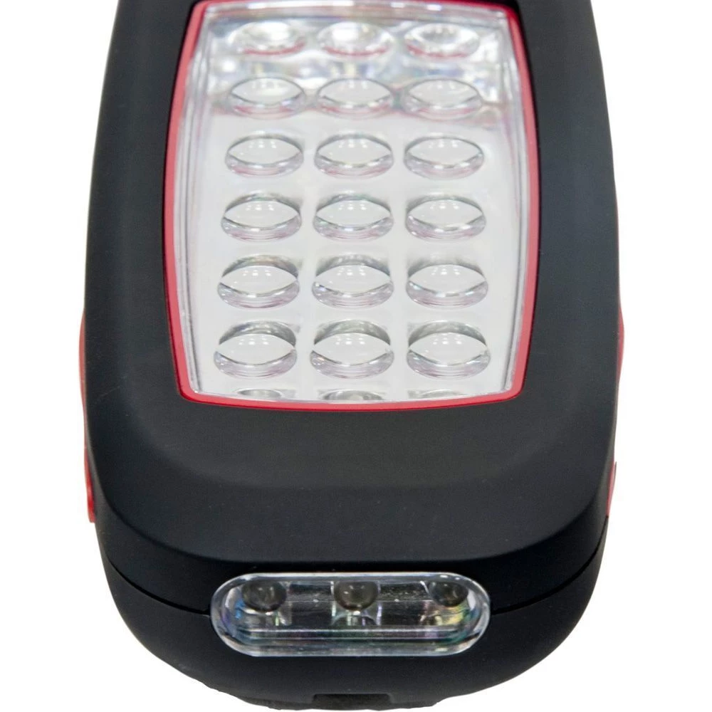 Фонарь с магнитным креплением 18+3LED 0.9W  (3хАА в комплект не входят), IP42, 210×60×30mm, чёрный с красным, TL23 (12961) - Viokon.com
