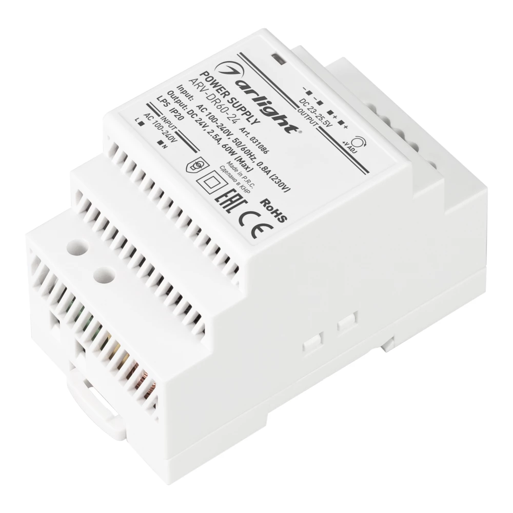 Блок питания ARV-DR60-24 (24V, 2.5A, 60W) (Arlight, IP20 DIN-рейка) 031086 - Viokon.com